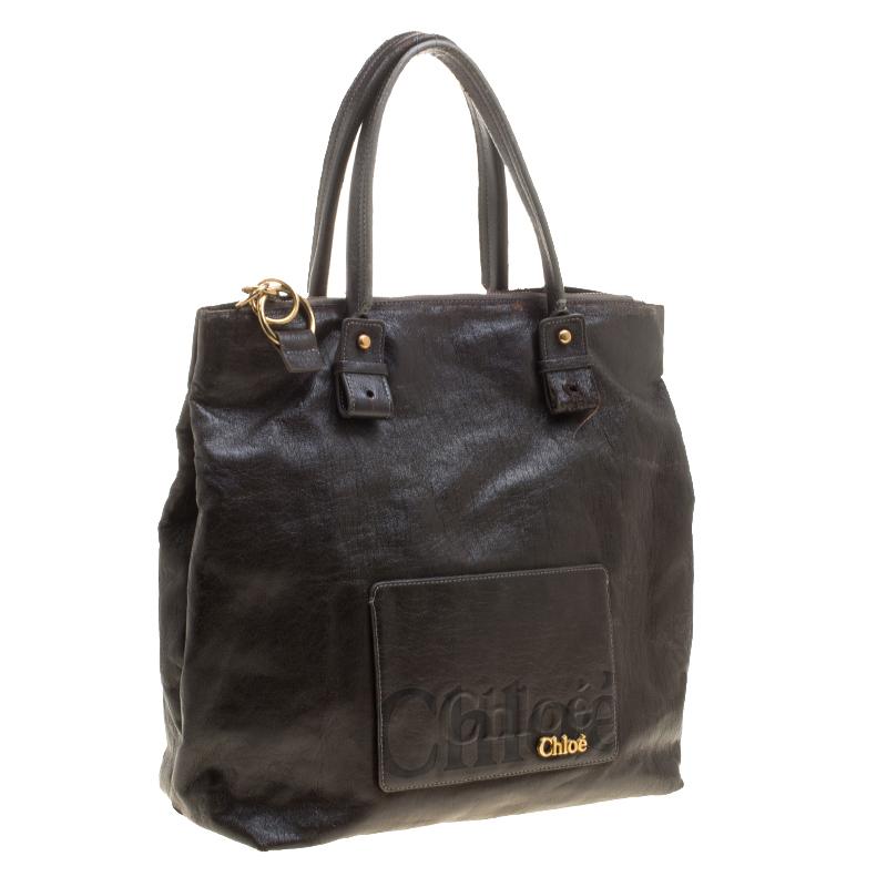 Black Chloe Brown Faux Leather Tote