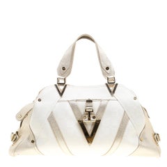 Versace White/Light Gold Canvas and Leather Satchel