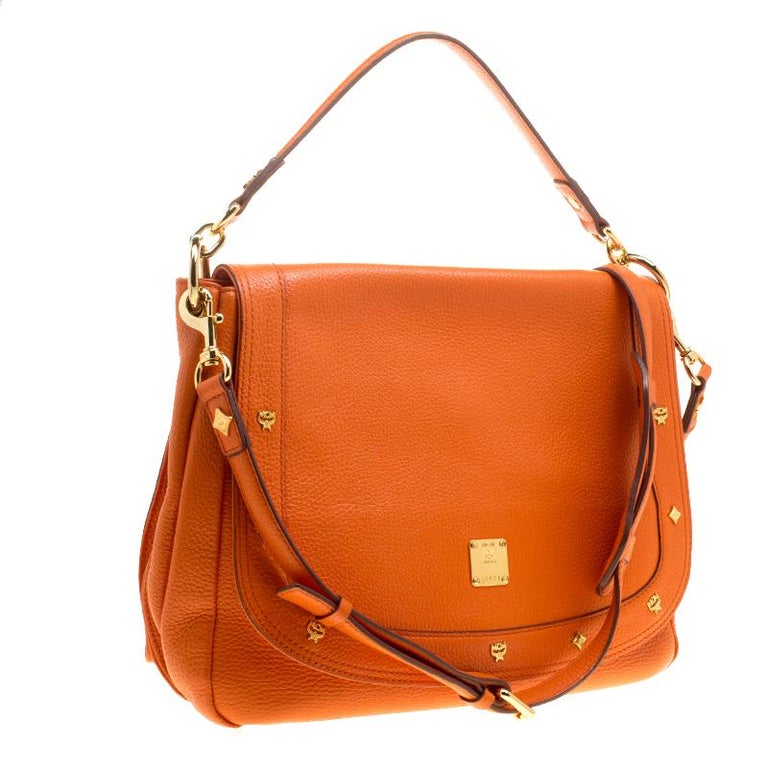 Auth MCM Orange Leather Messenger or Shoulder Bag (2 Way)