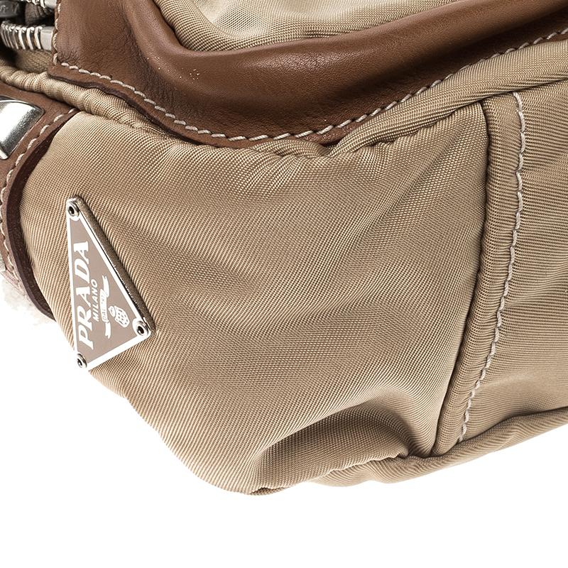 Women's Prada Beige/Tan Nylon and Leather Shoulder Bag