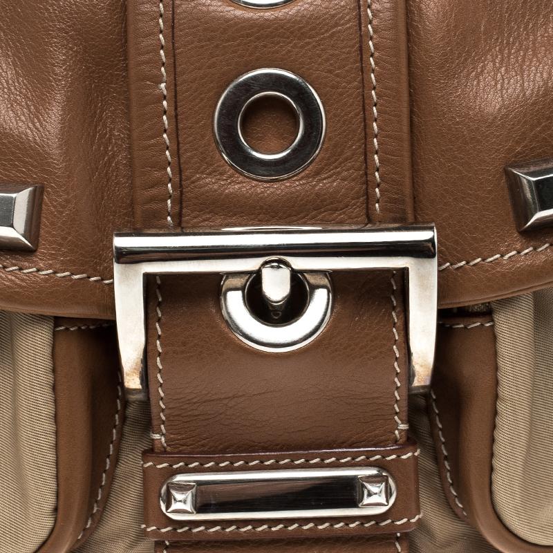 Prada Beige/Tan Nylon and Leather Shoulder Bag 1