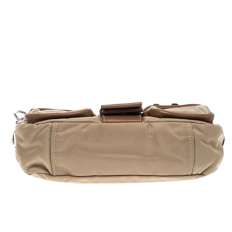 Prada Beige/Tan Nylon and Leather Shoulder Bag 6