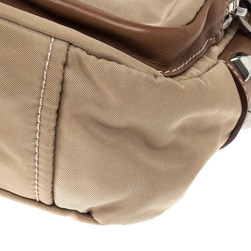 Prada Beige/Tan Nylon and Leather Shoulder Bag 2
