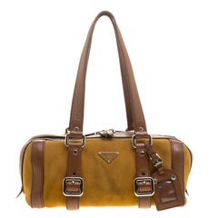 Prada dark Yellow/Brown Suede and Leather Satchel