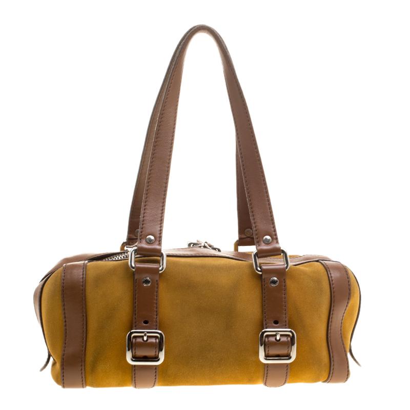 Prada dark Yellow/Brown Suede and Leather Satchel 1
