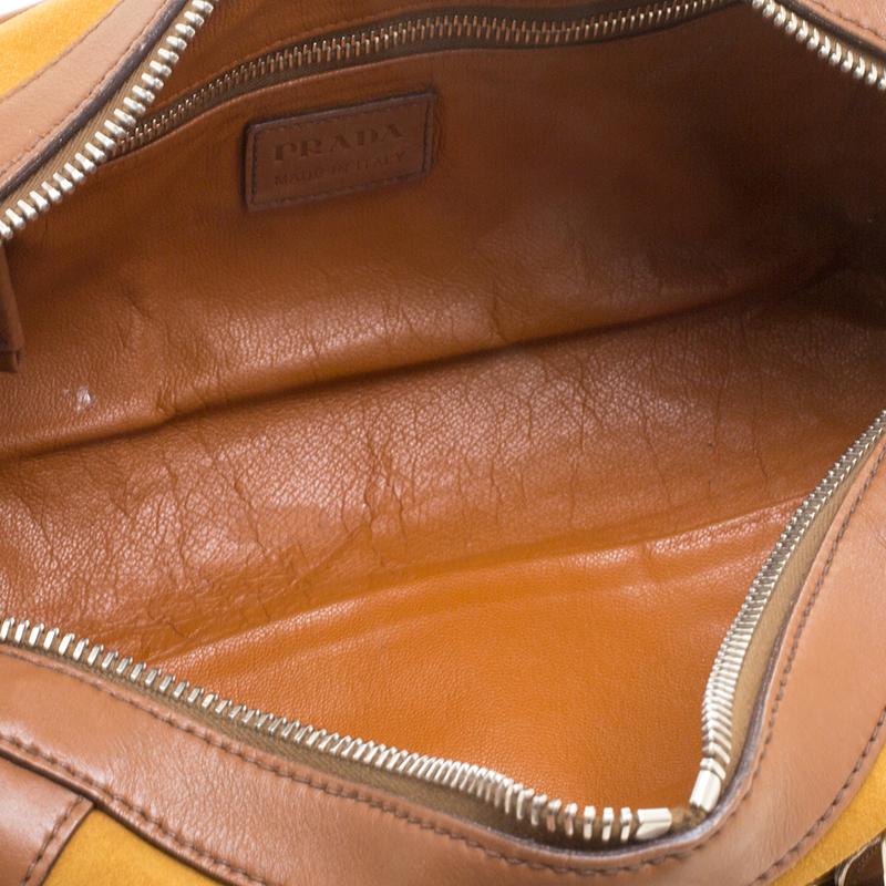 Prada dark Yellow/Brown Suede and Leather Satchel 3