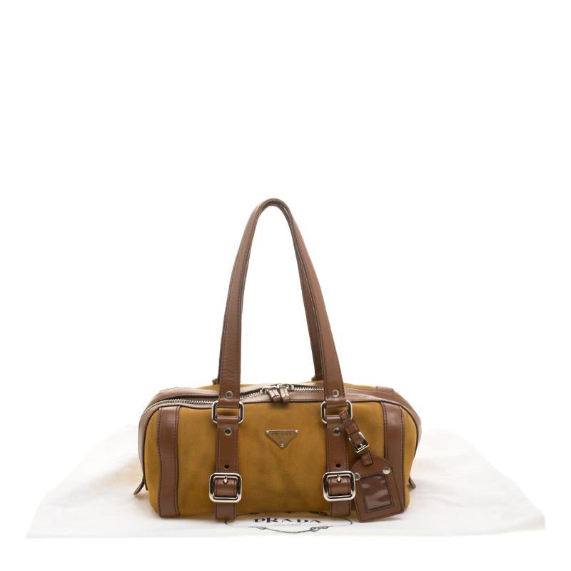 Prada dark Yellow/Brown Suede and Leather Satchel 4