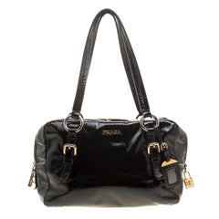 Prada Black Textured Patent Leather Satchel