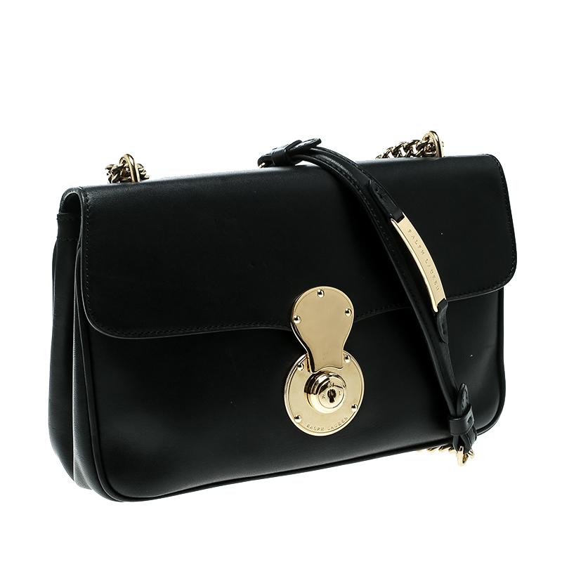 ralph lauren black leather shoulder bag