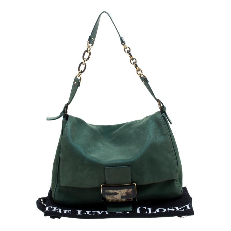 Black Fendi Green Shimmering Leather Mama Forever Shoulder Bag