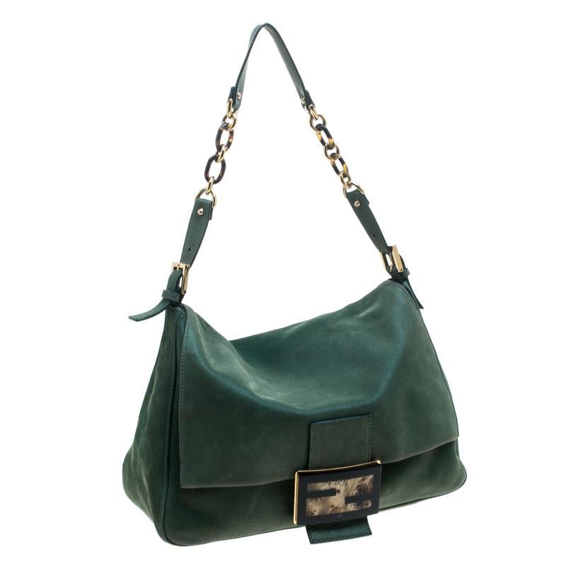 Fendi Green Shimmering Leather Mama Forever Shoulder Bag 4