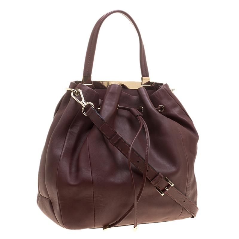 Lancel Burgundy Leather Drawstring Bucket Tote 5