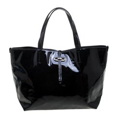 Salvatore Ferragamo Black Patent Leather Small Gavina Tote