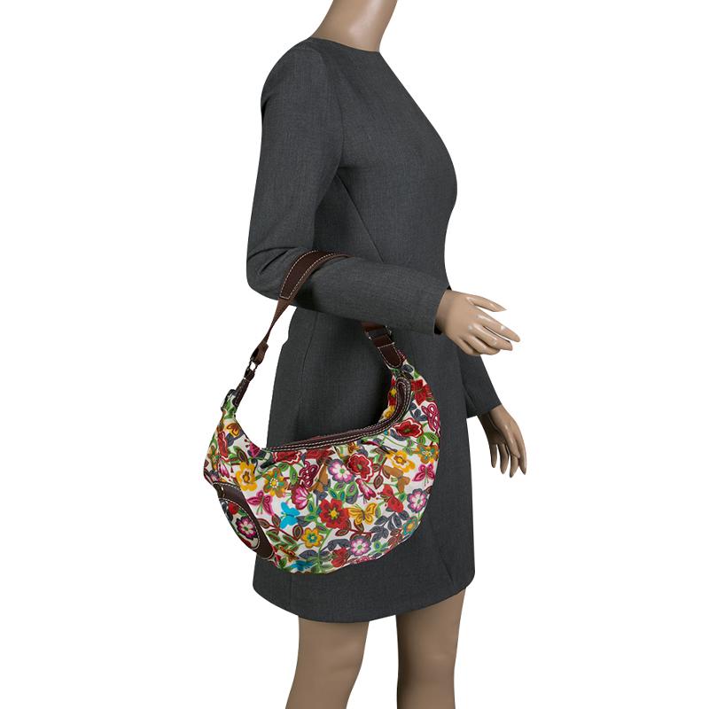 Brown Lancel Multicolor Printed Fabric Shoulder Bag
