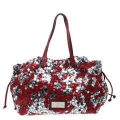 Valentino Red/Silver Sequins and Leather Glam Tote