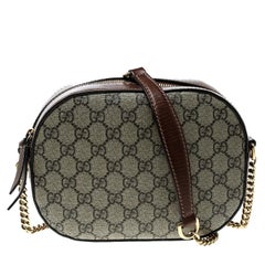 Gucci Beige/Cognac GG Supreme Canvas and Leather Mini Chain Crossbody Bag
