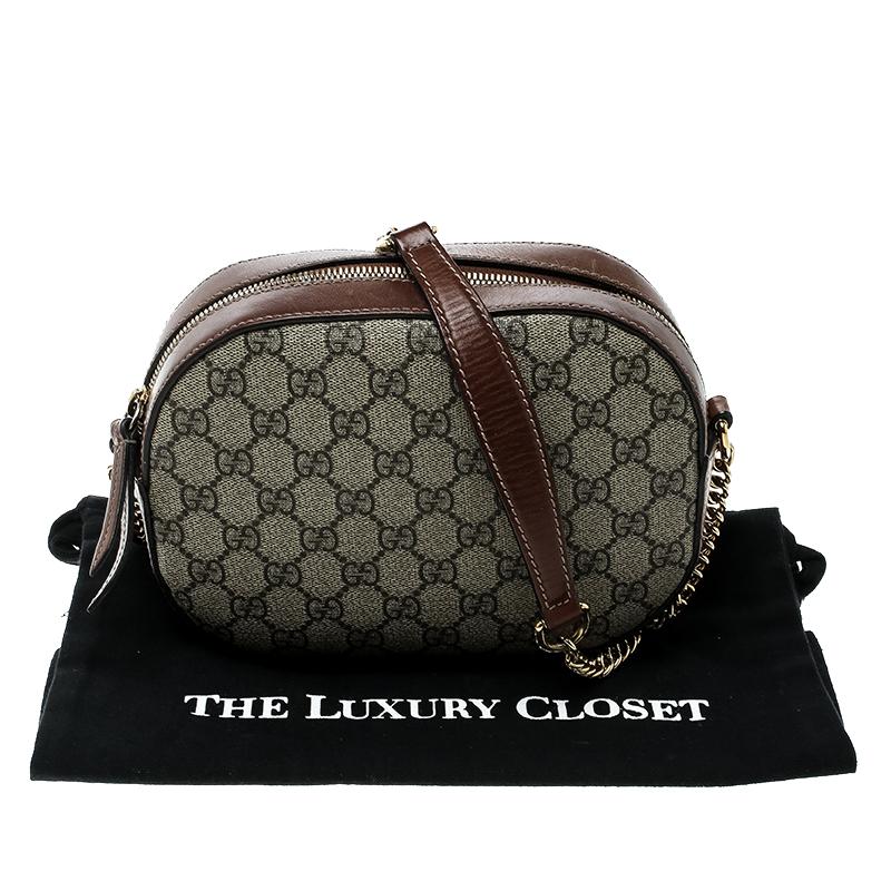 Gucci Beige/Cognac GG Supreme Canvas and Leather Mini Chain Crossbody Bag 4