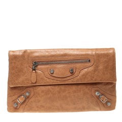 Balenciaga Caramel Leather Silver Hardware Envelope Clutch