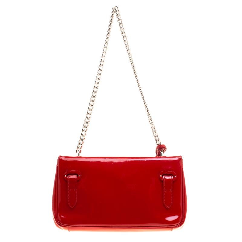 Ralph Lauren Red Patent Leather Ricky Chain Shoulder Bag 1
