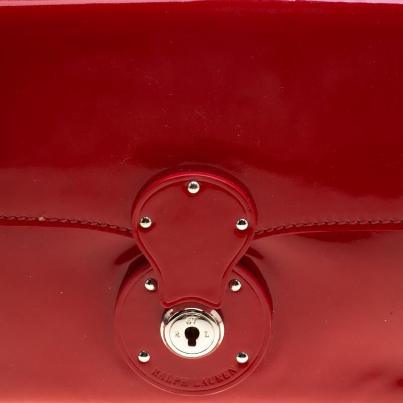 Ralph Lauren Red Patent Leather Ricky Chain Shoulder Bag 2