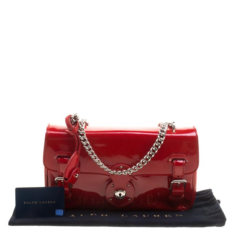 Ralph Lauren Red Patent Leather Ricky Chain Shoulder Bag 3