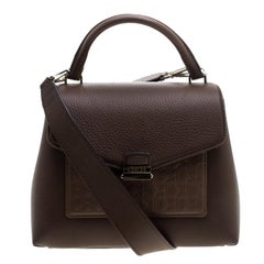 Carolina Herrera Brown Monogram Leather Top Handle Bag