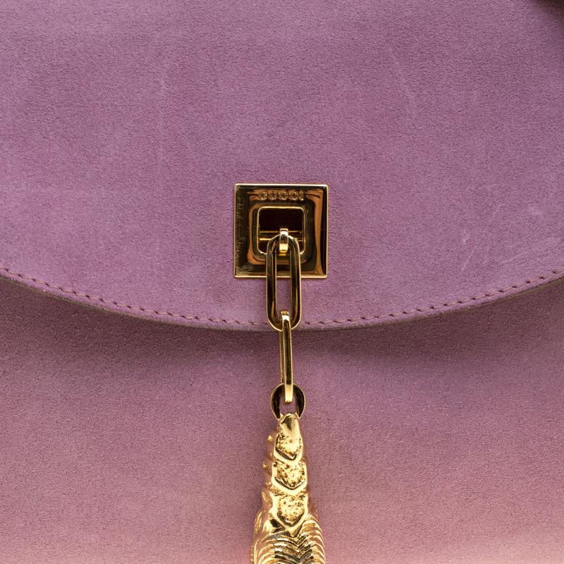 Gucci Purple/Tan Suede and Leather Tiger Charm Shoulder Bag 5