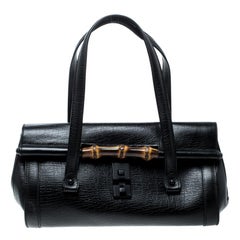 Gucci Black Leather Bamboo Bullet Satchel