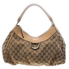 Gucci Beige GG Canvas Gold D Ring Hobo