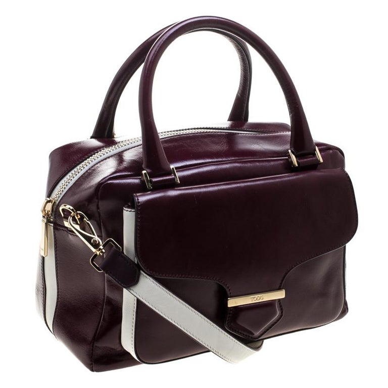 Tod's Burgundy Glossy Leather Small Military Bowler Bag at 1stDibs