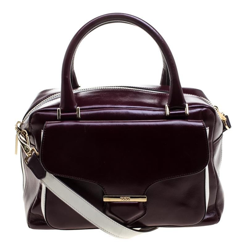 Tod's Burgundy Glossy Leather Small Military Bowler Bag