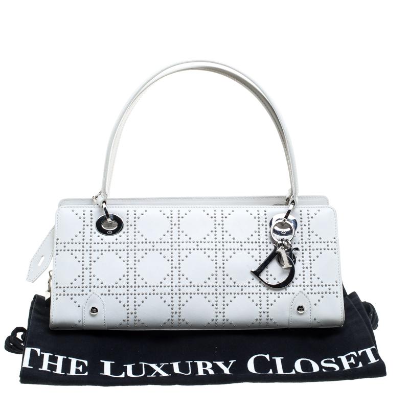 Dior White Cannage Studded Leather Lady Dior East West Shoulder Bag 5
