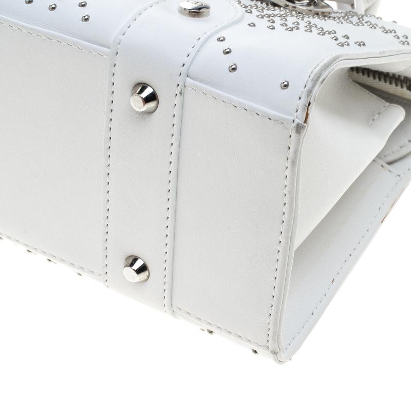 Dior White Cannage Studded Leather Lady Dior East West Shoulder Bag 6