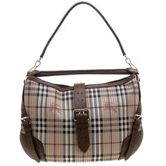 Burberry Beige/Brown Haymarket Check PVC and Leather Stitched Dunloe Hobo
