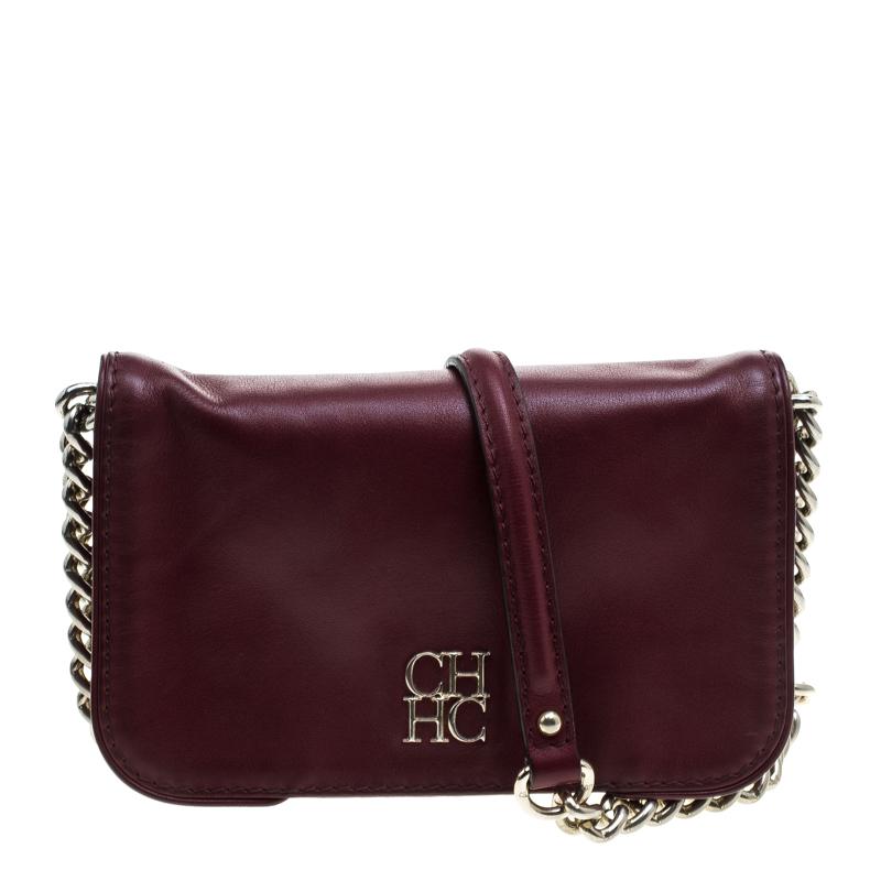 Carolina Herrera Burgundy Leather New Baltazar Crossbody Bag