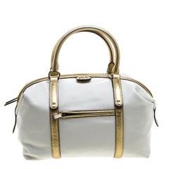 Carolina Herrera White/Gold Leather Boston Bag