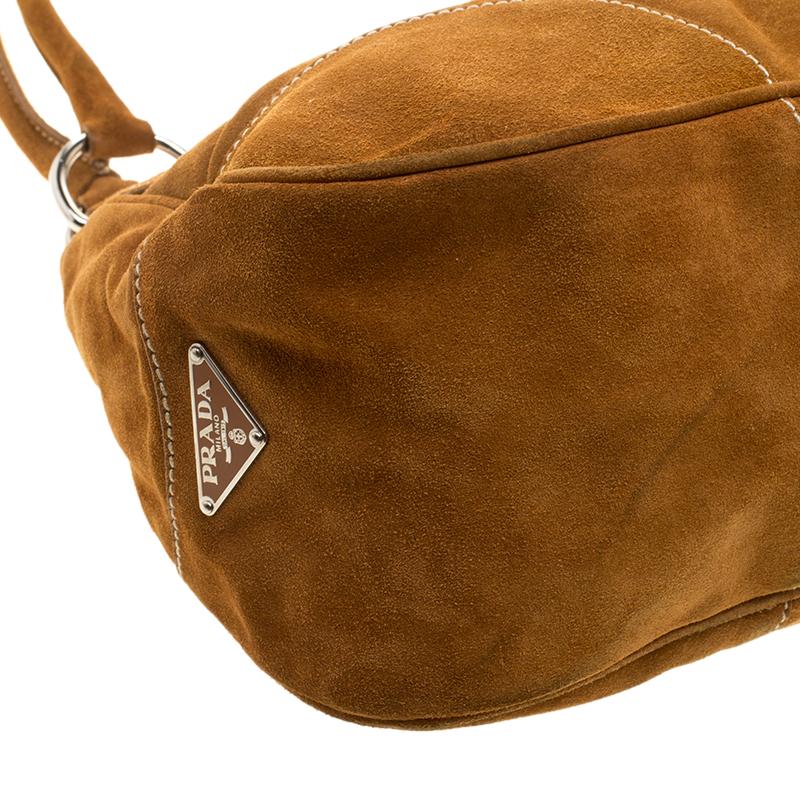 Women's Prada Dark Camel Suede Shoulder Bag
