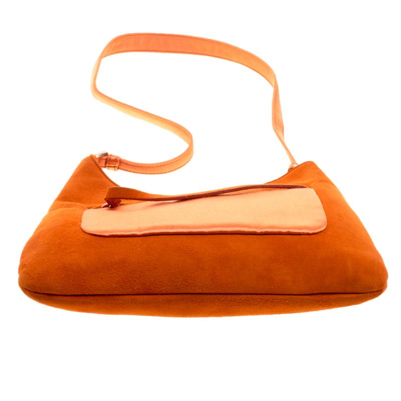 Prada Orange Suede and Satin Shoulder Bag 2