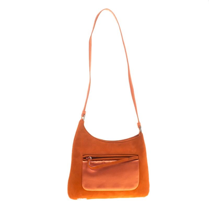Prada Orange Suede and Satin Shoulder Bag