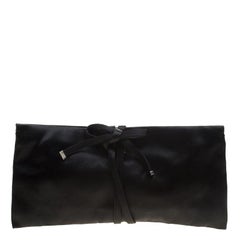 Saint Laurent Black Satin Flat Clutch