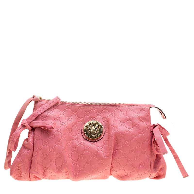 Gucci Pink Guccissima Leather Large Hysteria Clutch
