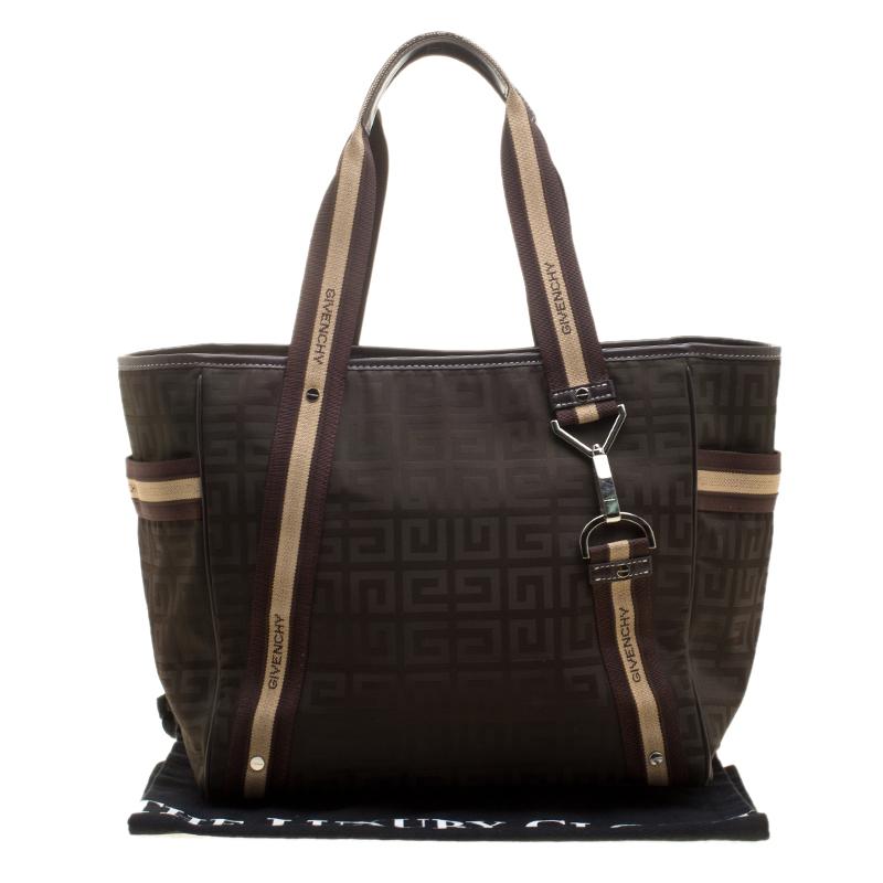 Givenchy Khaki/Brown Signature Nylon and Leather Tote In Good Condition In Dubai, Al Qouz 2
