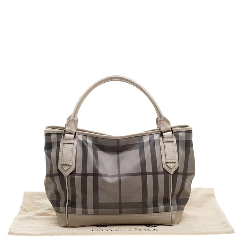 Burberry Beige Smoke Check PVC and Leather Tote 7