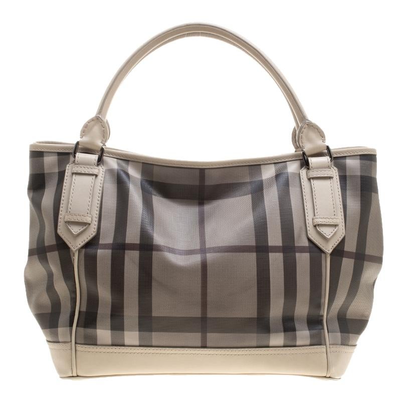 Burberry Beige Smoke Check PVC and Leather Tote