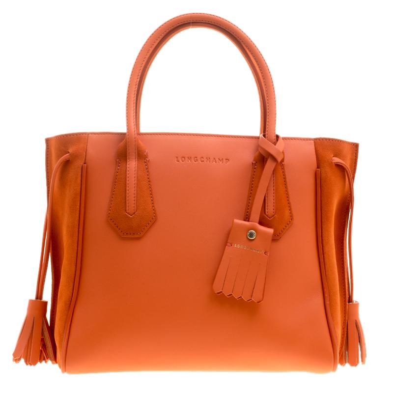 Longchamp Orange Leather and Suede Penelope Fantaisie Tote
