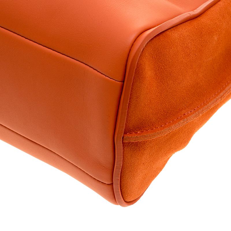 Longchamp Orange Leather and Suede Penelope Fantaisie Tote In Excellent Condition In Dubai, Al Qouz 2