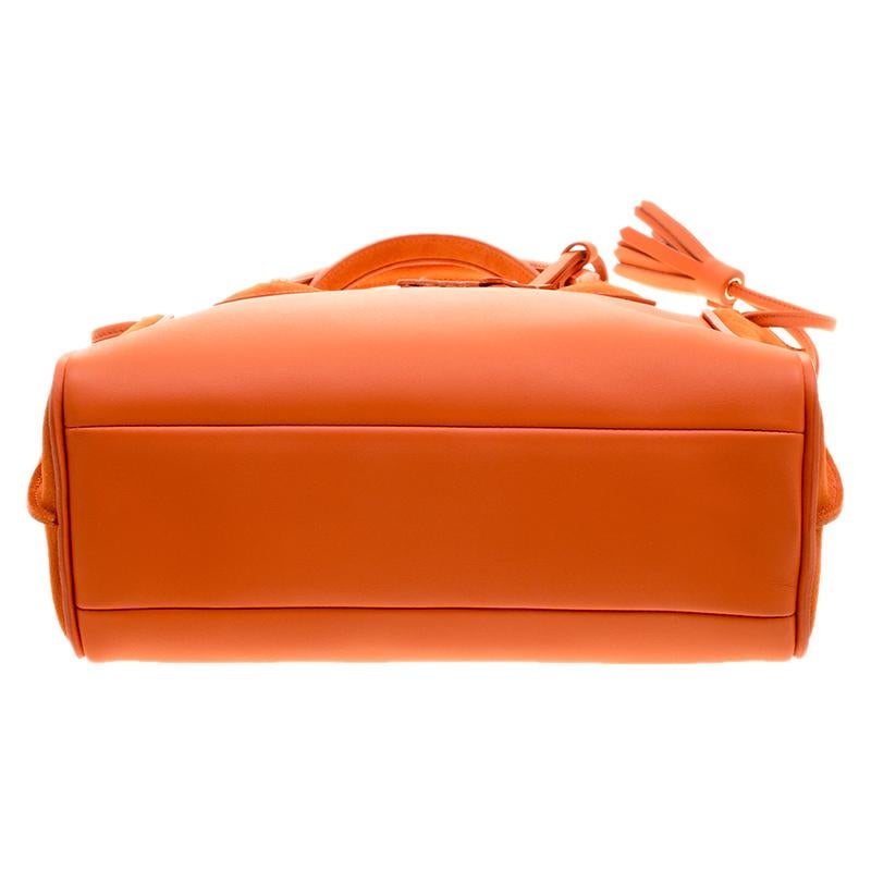 Longchamp Orange Leather and Suede Penelope Fantaisie Tote 4