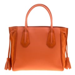Longchamp Orange Leather and Suede Penelope Fantaisie Tote