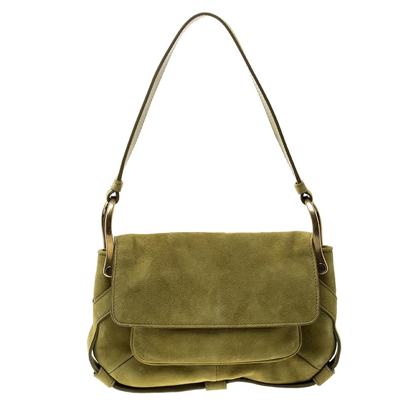 Saint Laurent Green Suede Shoulder Bag