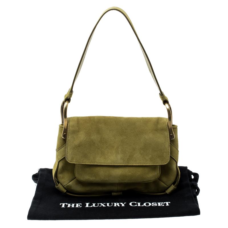 Saint Laurent Green Suede Shoulder Bag 1